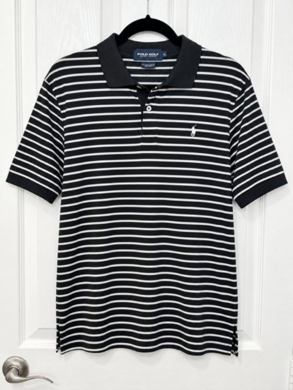 Polo Golf Ralph Lauren XL Black White Stripe Pima Cotton Polo Preppy Golf